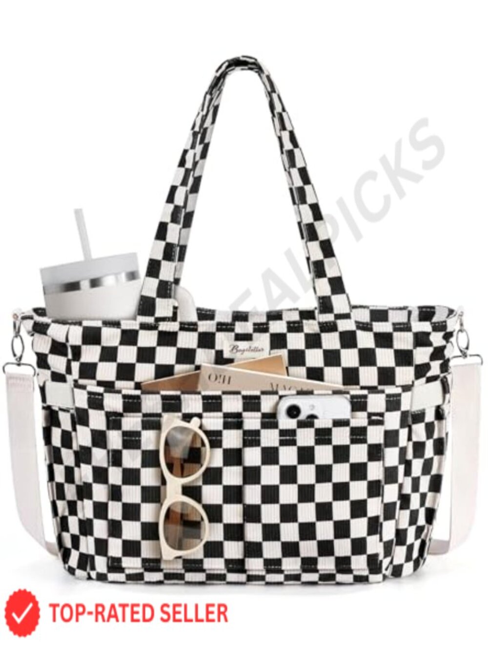 Corduroy Tote Bag with Laptop Sleeve - 17 Pockets Work Travel